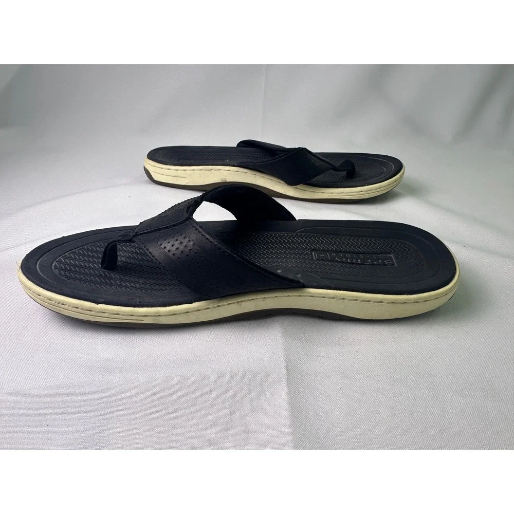 Sperry STS24079 Havasu Men's Flip Flop Sandals Black Leather Thong Size‎ 7M Used